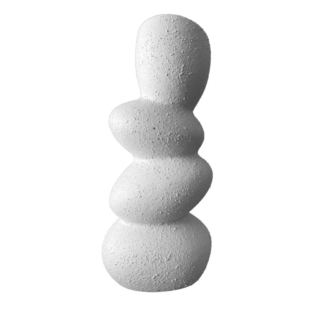 Sculptural Clay Vase with a unique stacked form of rounded shapes and a textured surface, perfect for decor.