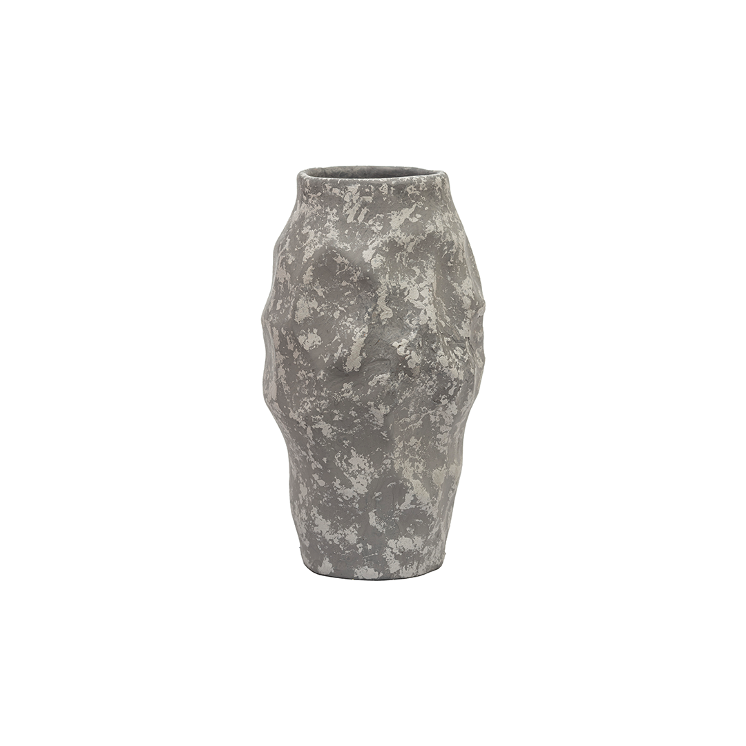 Stylish grey clay accessory vase with a unique textured design, perfect for home decor and dried flower arrangements.