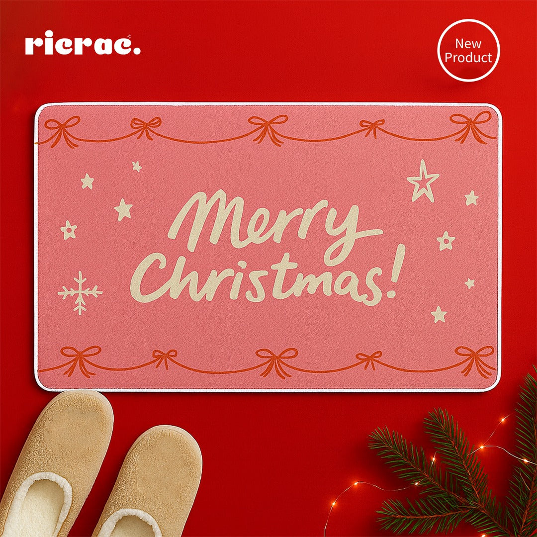 Rarosy- Christmas Door Mat with Merry Christmas design on red background, perfect for holiday decor.
