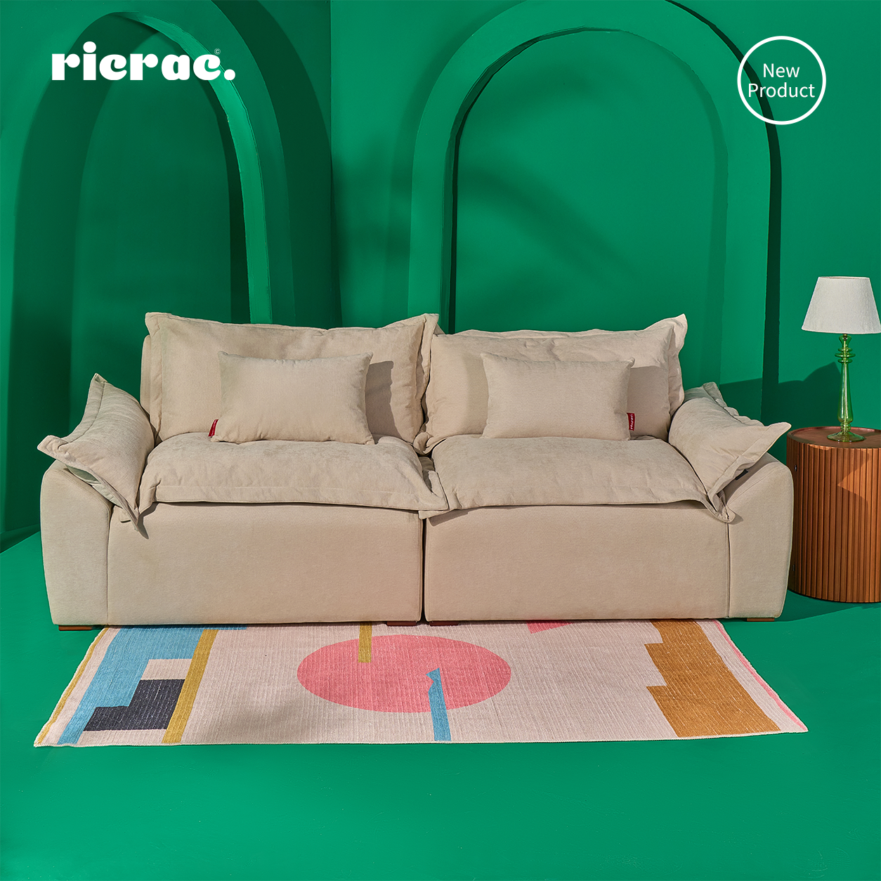 Rabou- Super Soft 2 Seaters Sofa in a modern living room setting with colorful accents.