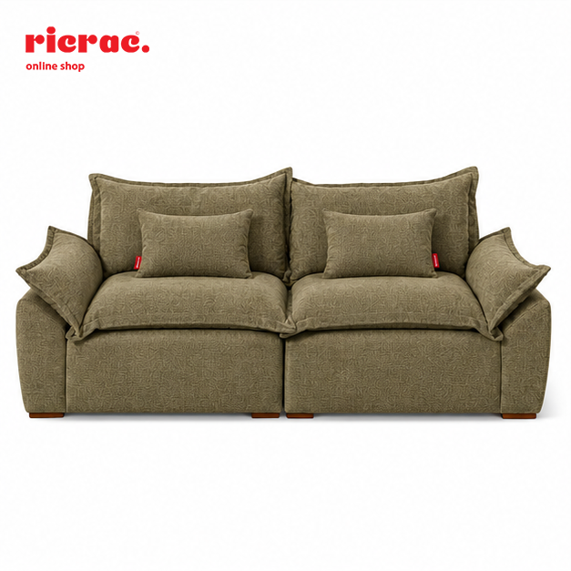 Rabou- Super Soft 2 Seaters Sofa in green with decorative cushions, perfect for stylish living rooms.