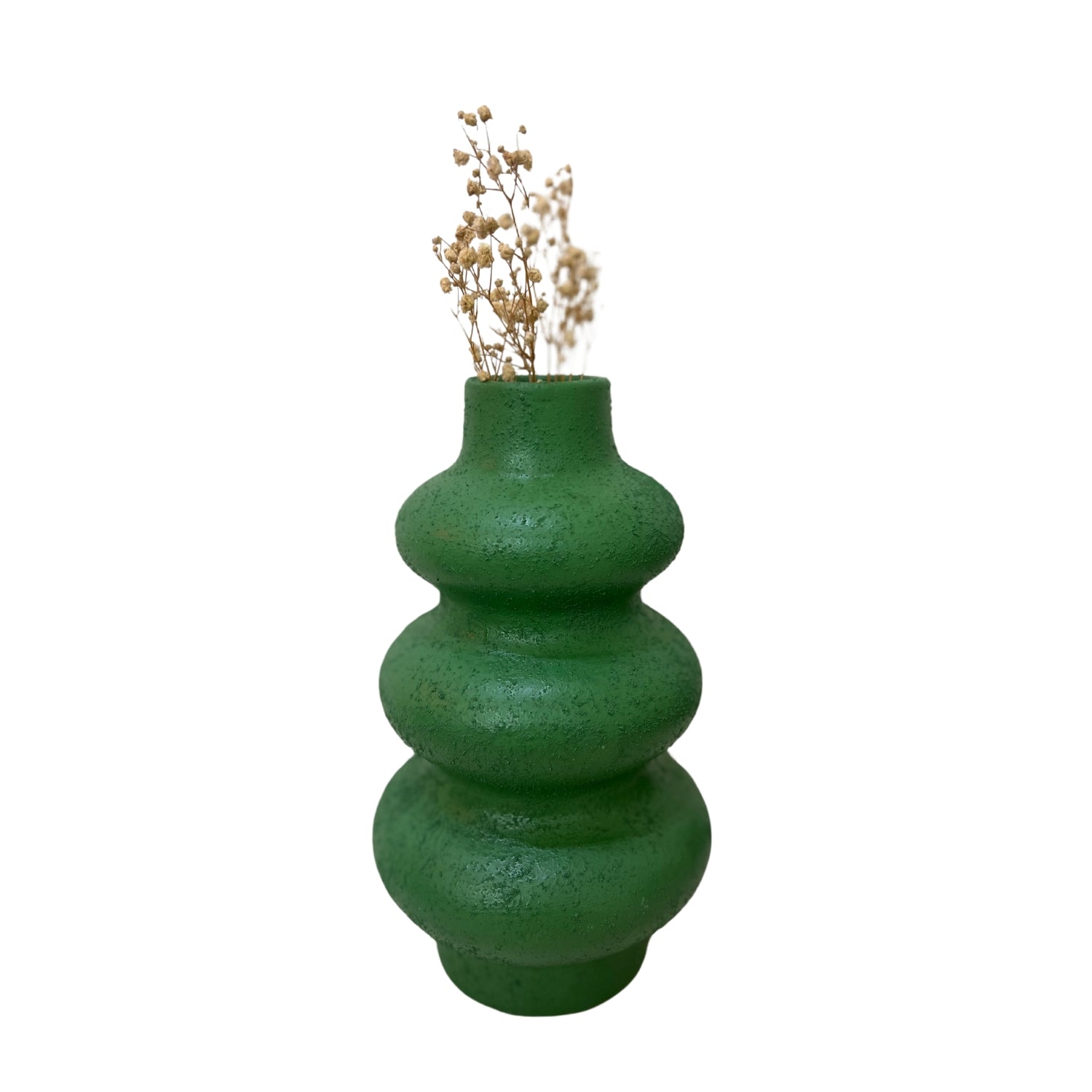 Green clay accessory vase showcasing dried flowers, perfect for elevating your home decor.
