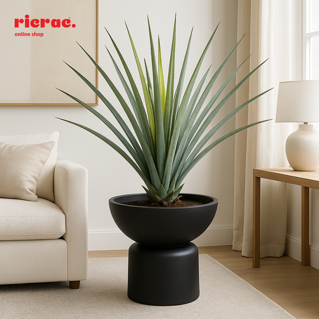 Ravella fiberglass pot featuring a tall plant, designed for modern indoor spaces, enhancing home decor.