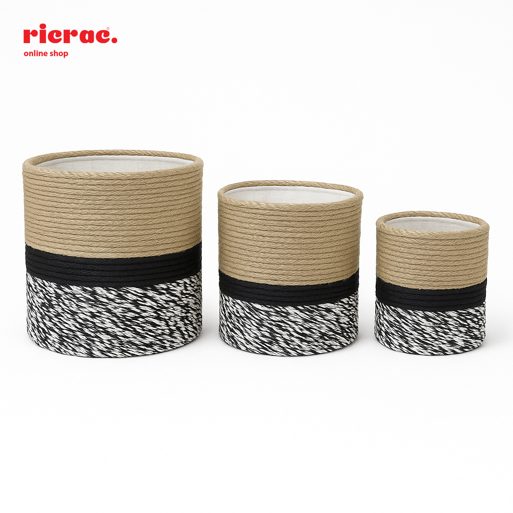 Ravik - Cotton & Wool Basket set of three stylish storage baskets in neutral tones.