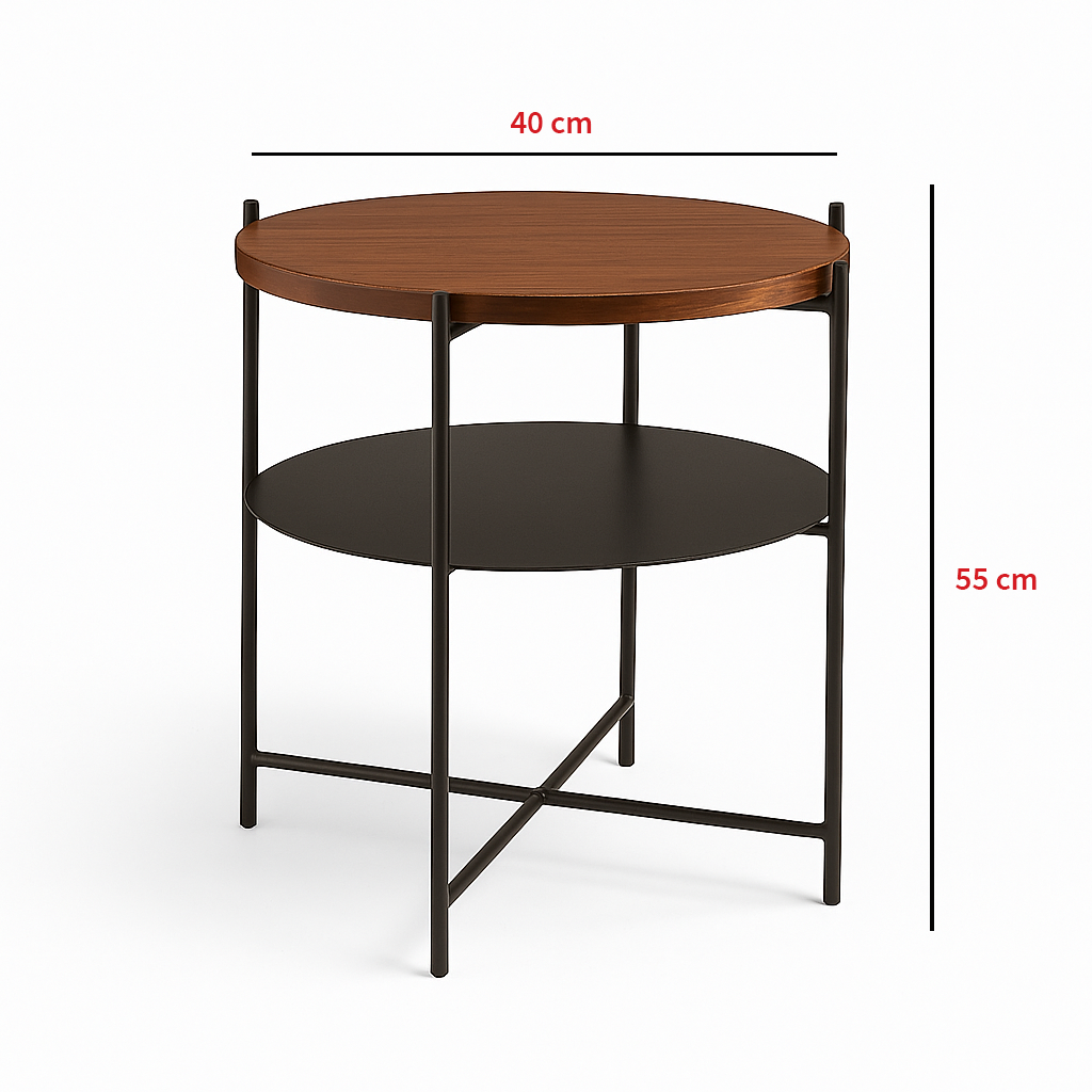 Rinex- Metal Center Table featuring a round top and two shelves with modern design and dimensions of 40 cm and 55 cm.