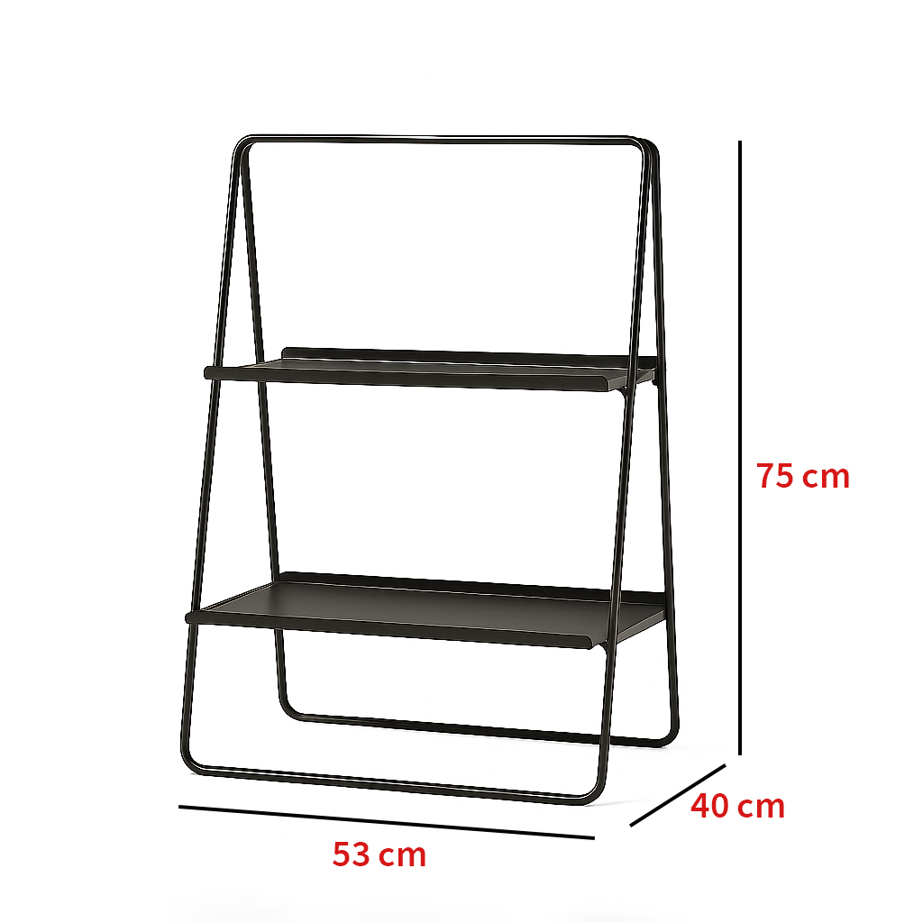 Raxel- Metal Stand with two shelves, dimensions 75 cm height, 53 cm width, 40 cm depth, modern design for organization.
