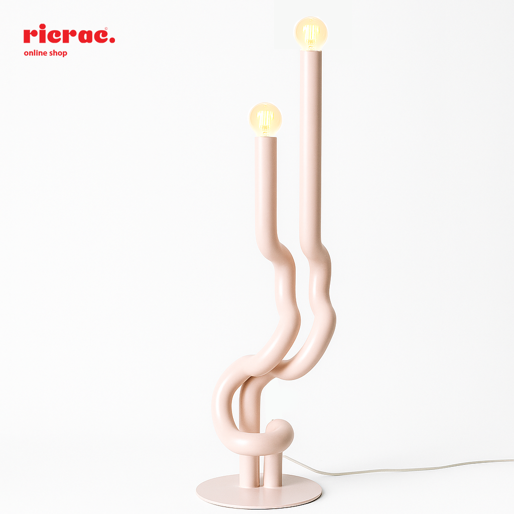 A unique metal lighting unit featuring a sculptural design with two lamps, ideal for modern interiors.