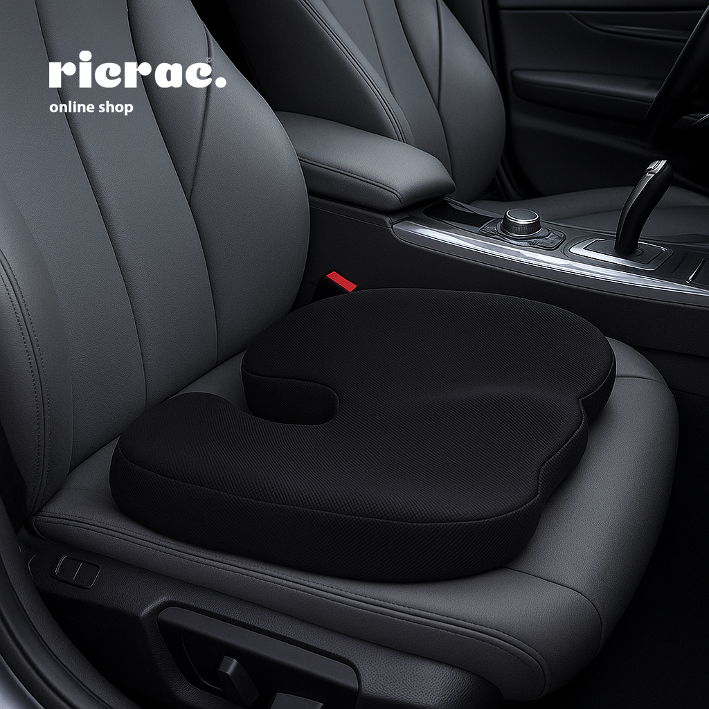 Rallux - Cooling Tailbone Cushion on a car seat providing comfort and support for better posture.