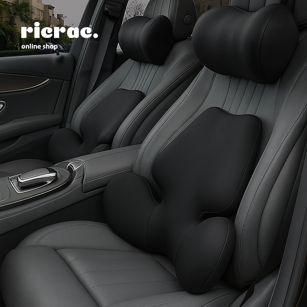 Raflow - Butterfly Back Support Pillow in a car seat, providing ergonomic back support and comfort while driving.