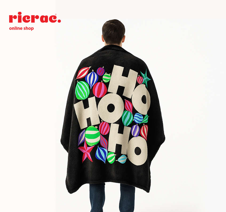 RahoHo- Christmas Fleece Blanket featuring colorful festive patterns and letters, perfect for warmth and style.