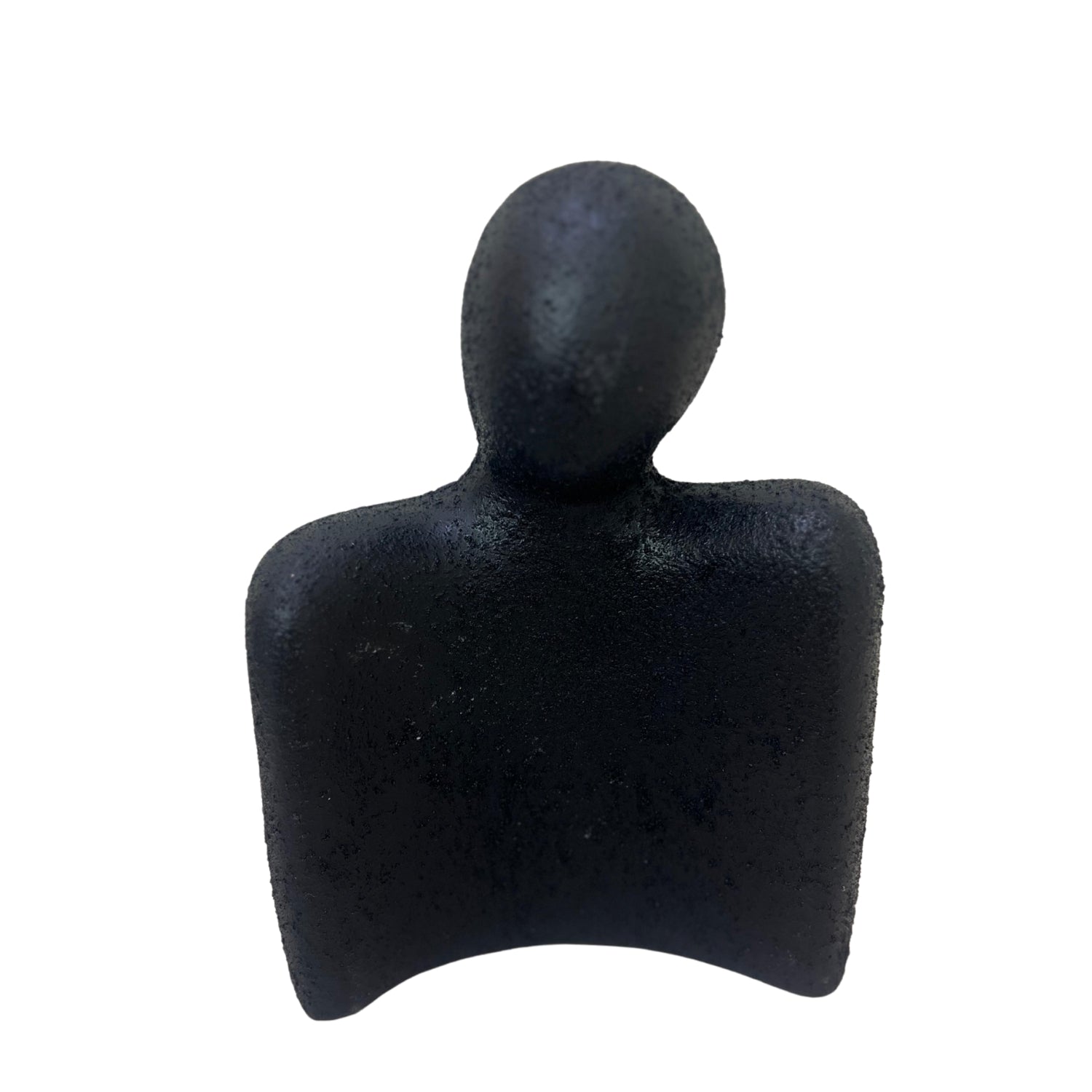 Handcrafted black clay accessory, perfect for decor and adding character to any space, featuring a unique human-like form.