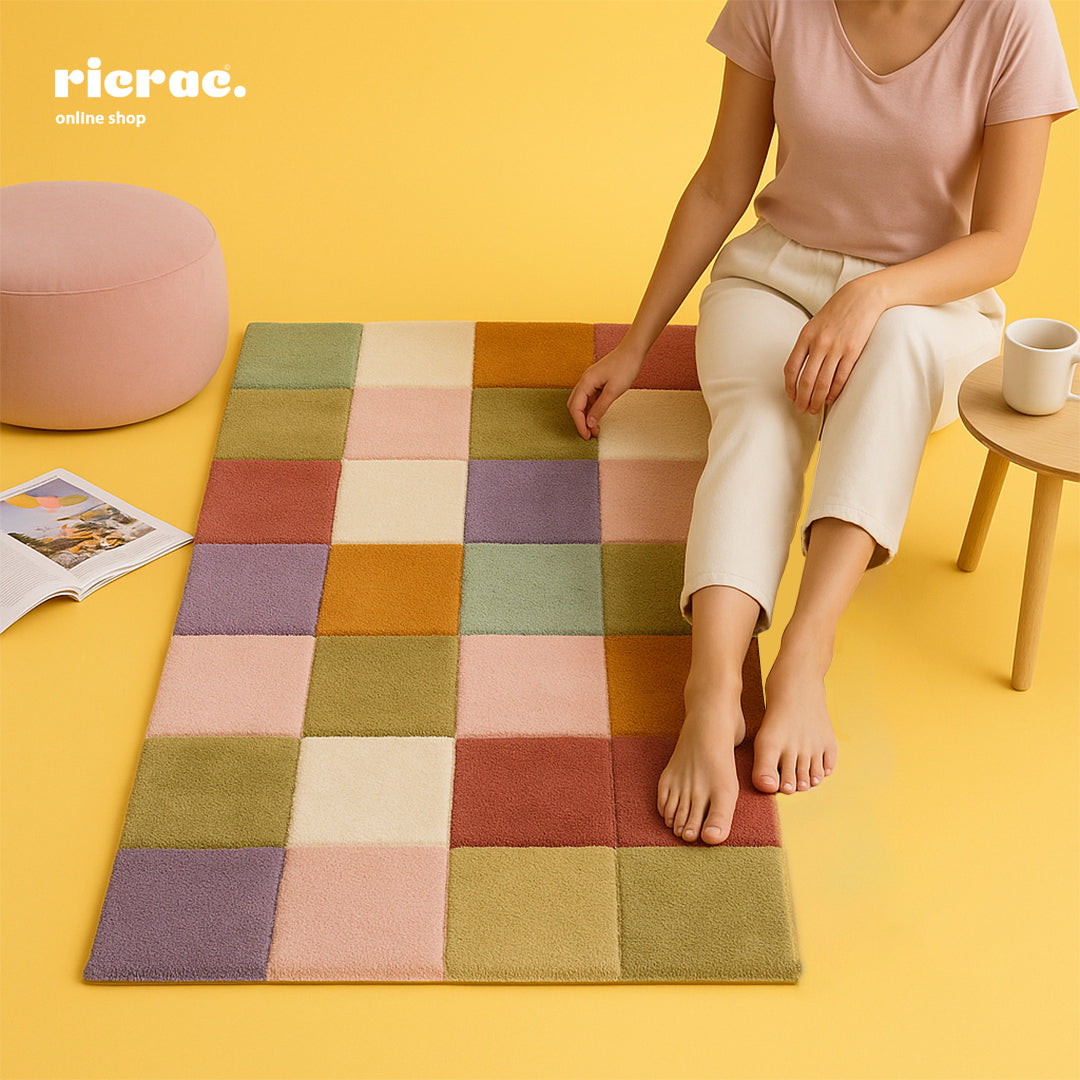 Rumina Hand Tufted Rug featuring colorful pastel blocks, perfect for adding charm to any space.