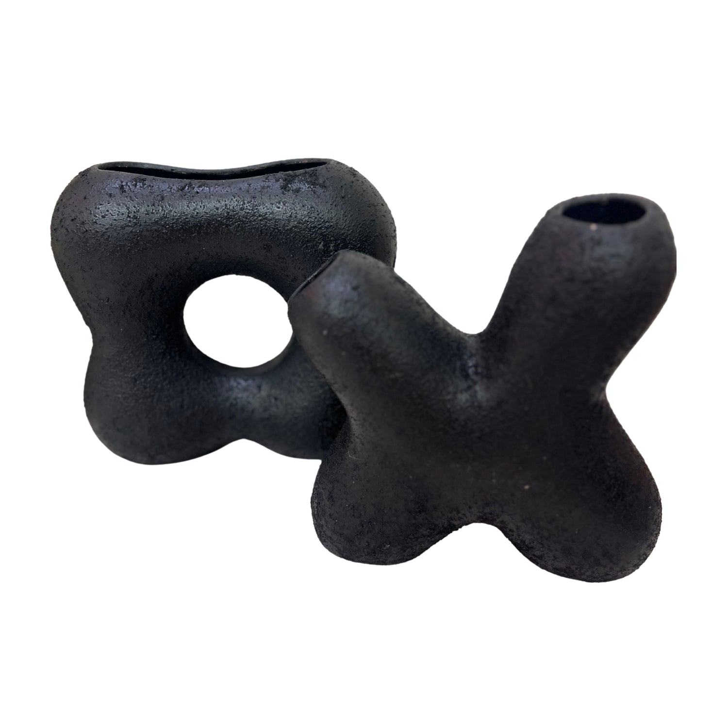 Handcrafted black clay accessory, ideal as a decorative vase for dried flowers or home decor.
