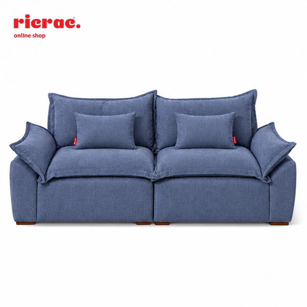 Rabou- Super Soft 2 Seaters Sofa in blue fabric with plush cushions and stylish design