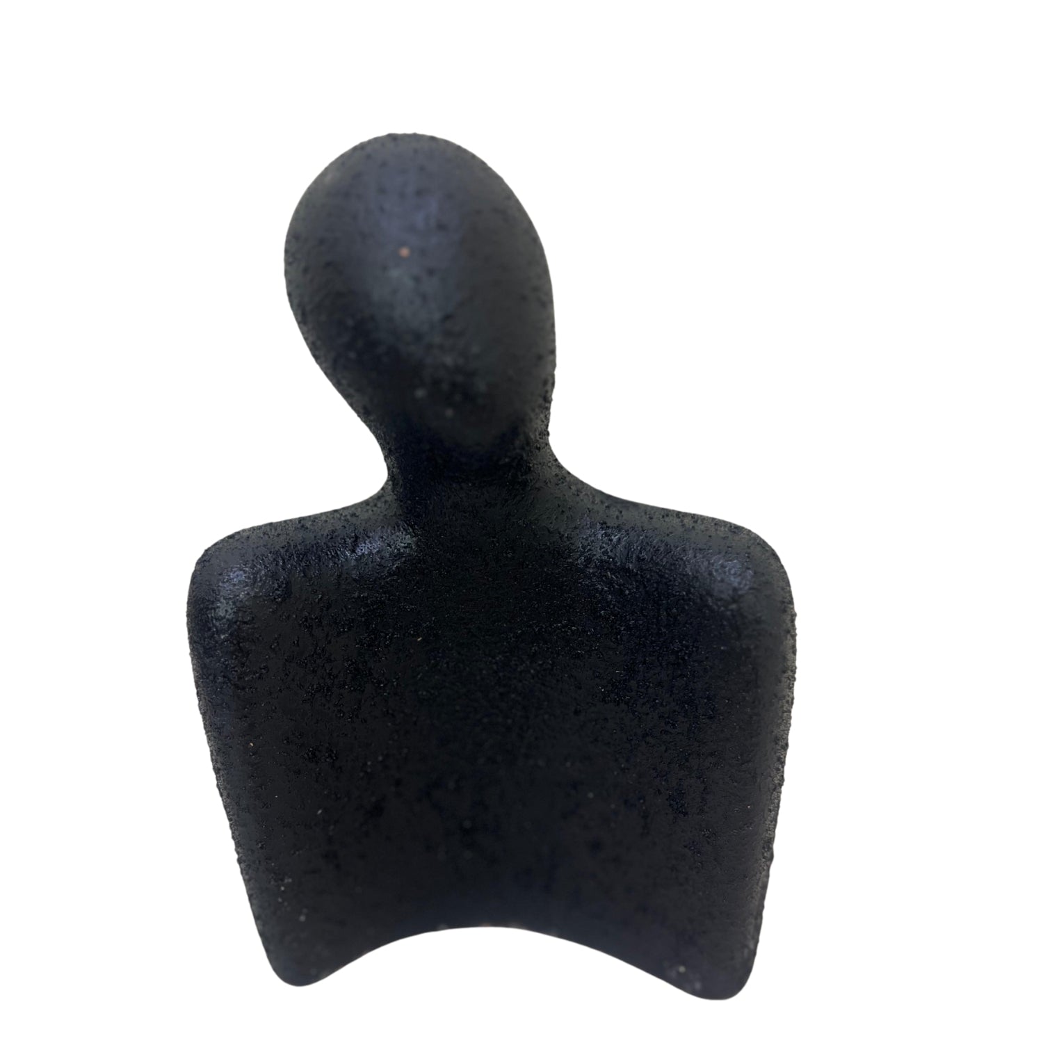 Handcrafted black clay accessory featuring a minimalist human figure design.