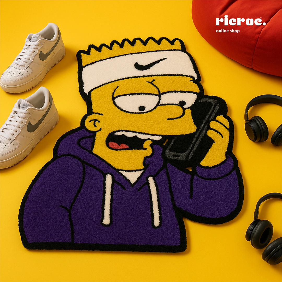 Bart Simpson themed hand tufted rug, featuring an abstract design with vibrant colors and playful character.