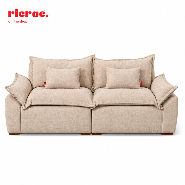 Rabou- Super Soft 2 Seaters Sofa with plush cushions in a beige color, ideal for comfortable lounging.