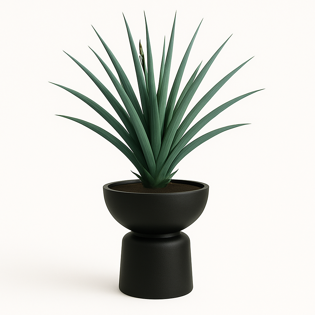 Ravella fiberglass pot showcasing a tall green plant, perfect for modern decor in various indoor or outdoor spaces.