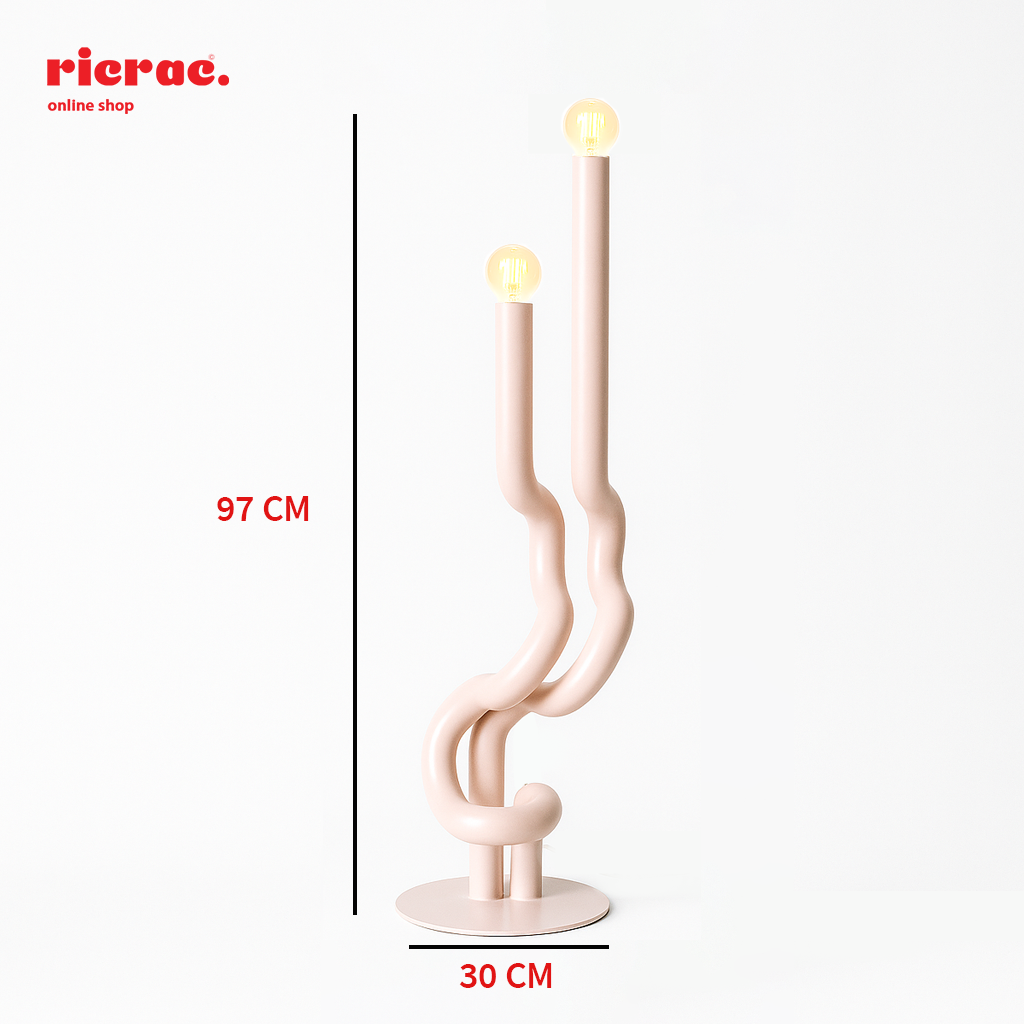 Metal lighting unit with a sculptural design, featuring two bulbs and a playful modern style.