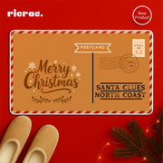 Rapost- Christmas Door Mat featuring a festive postcard design with Merry Christmas and Santa Clues North Coast.