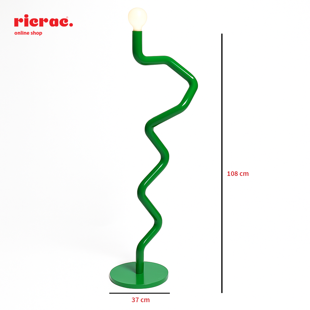 Rivio metal lighting unit with a zigzag green silhouette and round stable base, perfect for modern artistic interiors.