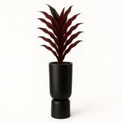 Rondara Fiberglass Pot featuring a bold design with dark red leaves, showcasing its architectural elegance and durable style.