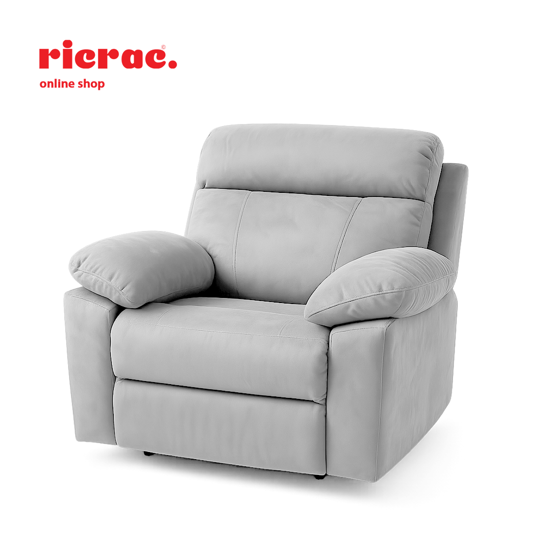 Ravine- Lazy Boy Chair in soft gray, designed for comfort and relaxation with plush armrests and reclining features.