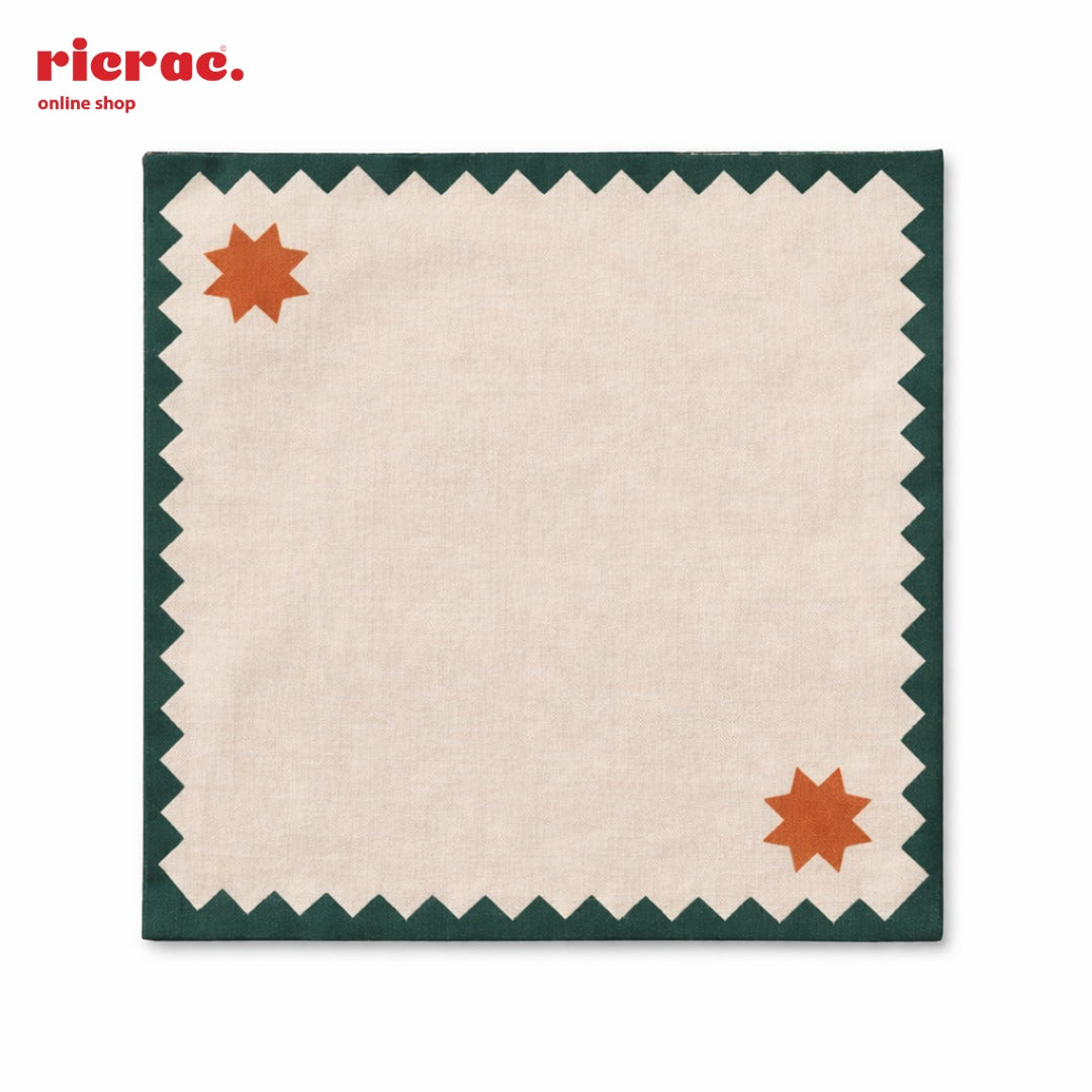 Waterproof Cutlery Napkins – Green zigzag border with Orange star motifs