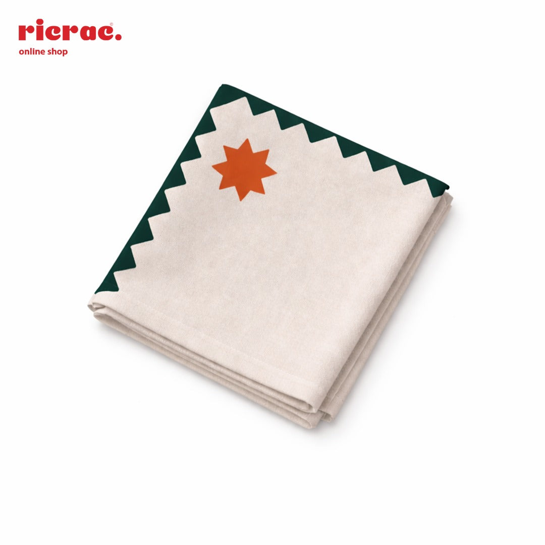 Waterproof Cutlery Napkins – Green zigzag border with Orange star motifs