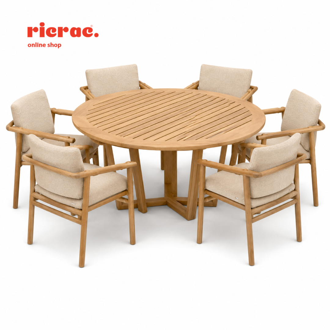 Rovo- Outdoors Dining Table with six chairs, perfect for enhancing any patio or garden space.