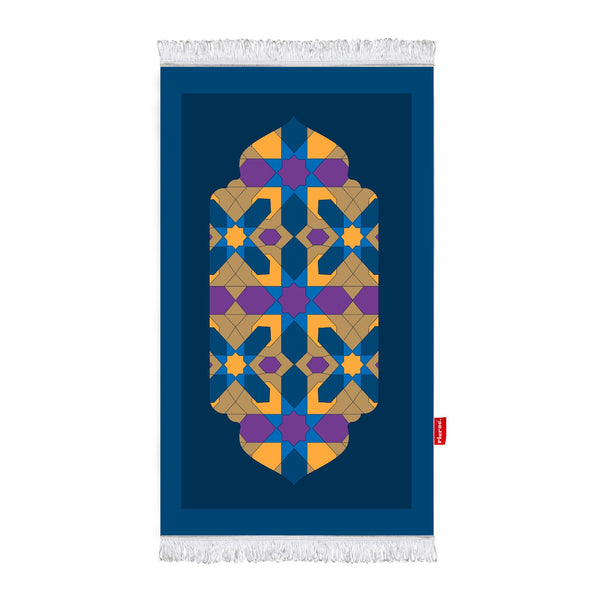 Printed Fiber Padded Prayer Mat- Blue Mosaic
