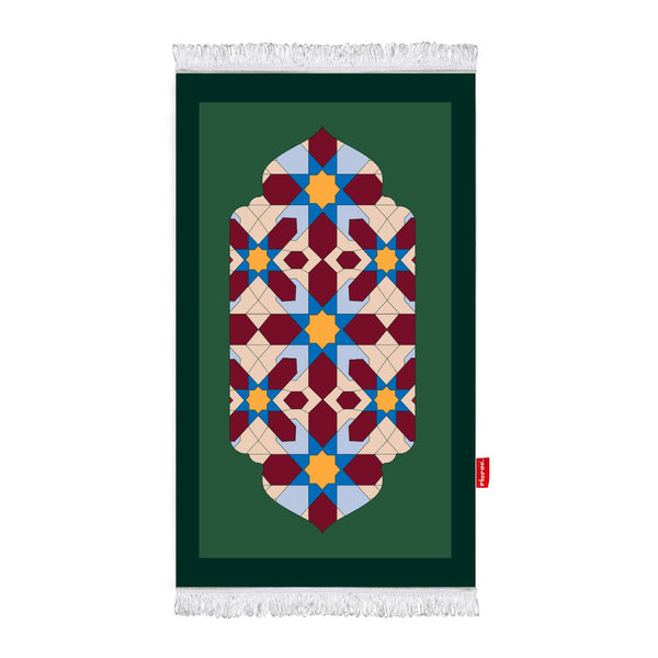 Printed Fiber Padded Prayer Mat- Green Mosaic