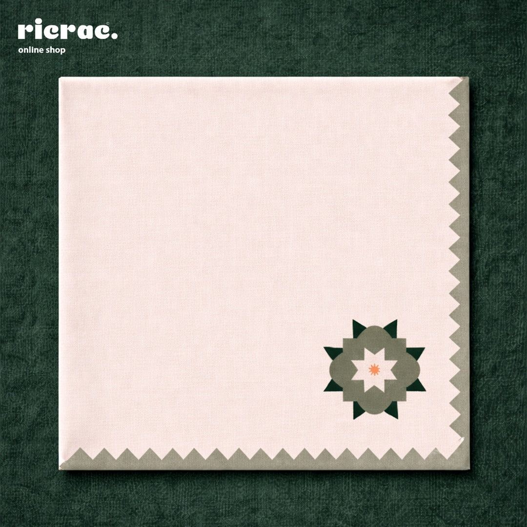 Waterproof Islamic cutlery napkins featuring a green flower motif on a pink background.