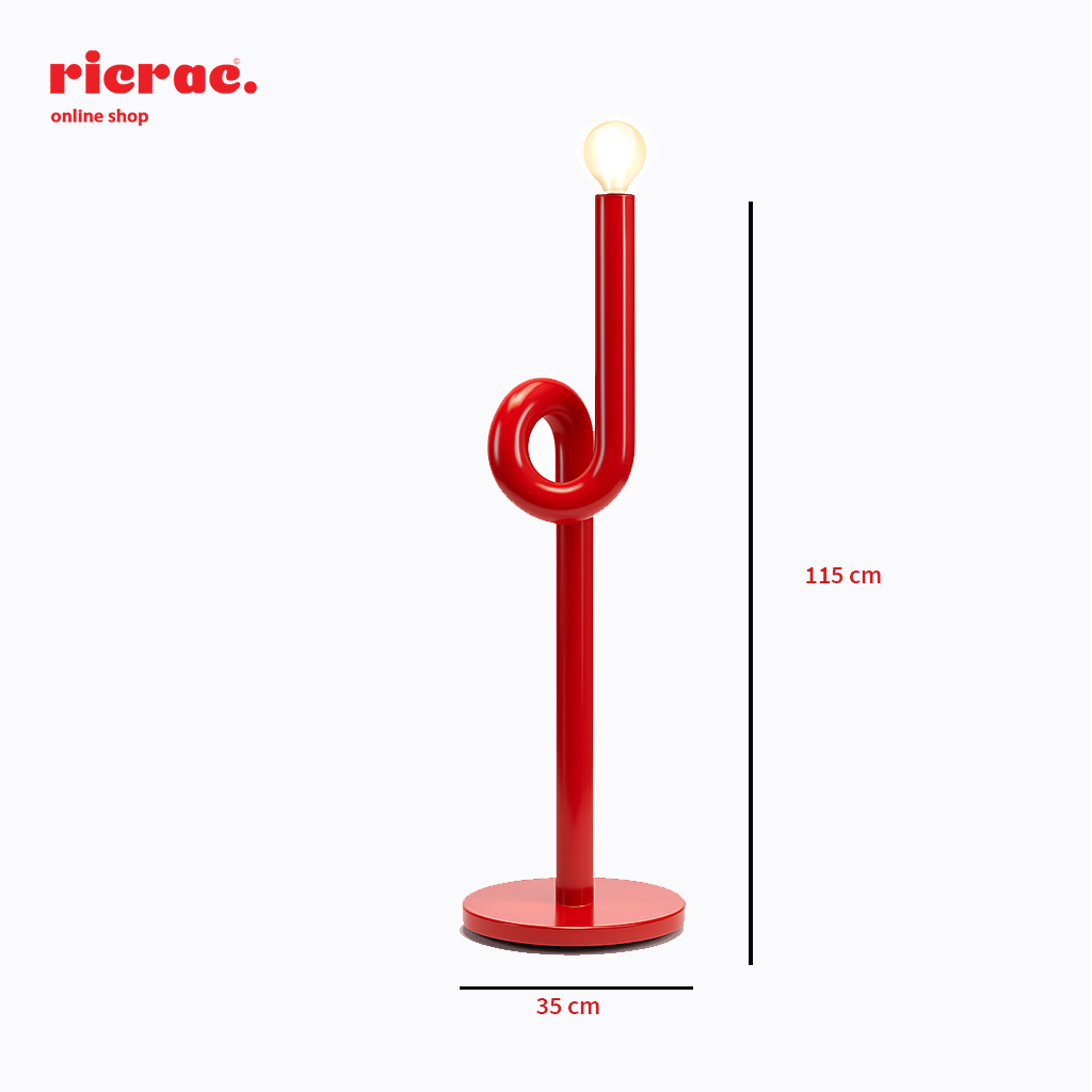 Roccia Metal Lighting Unit in red color, minimalistic design, height 115 cm, diameter 35 cm.