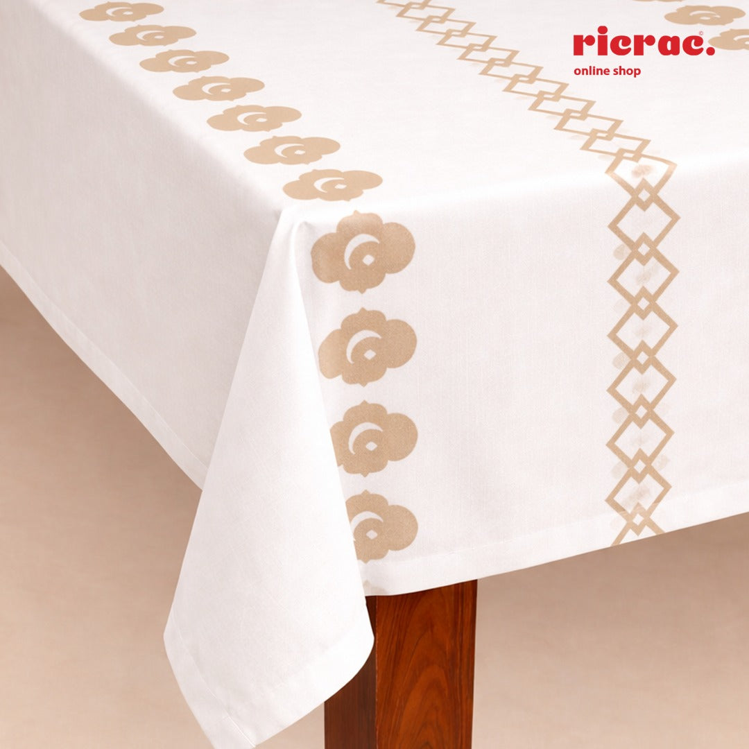 Waterproof Table Cover – Hilal with Geometric pattern beige