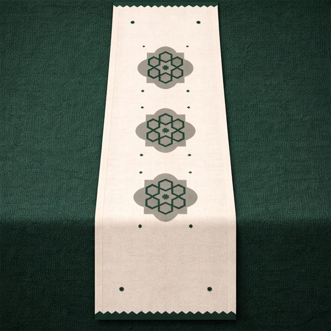 Waterproof Table Runner – Arabesque pattern Green
