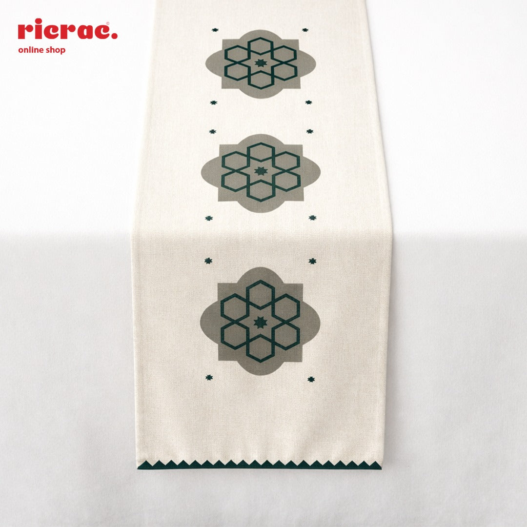 Waterproof Table Runner – Arabesque pattern Green