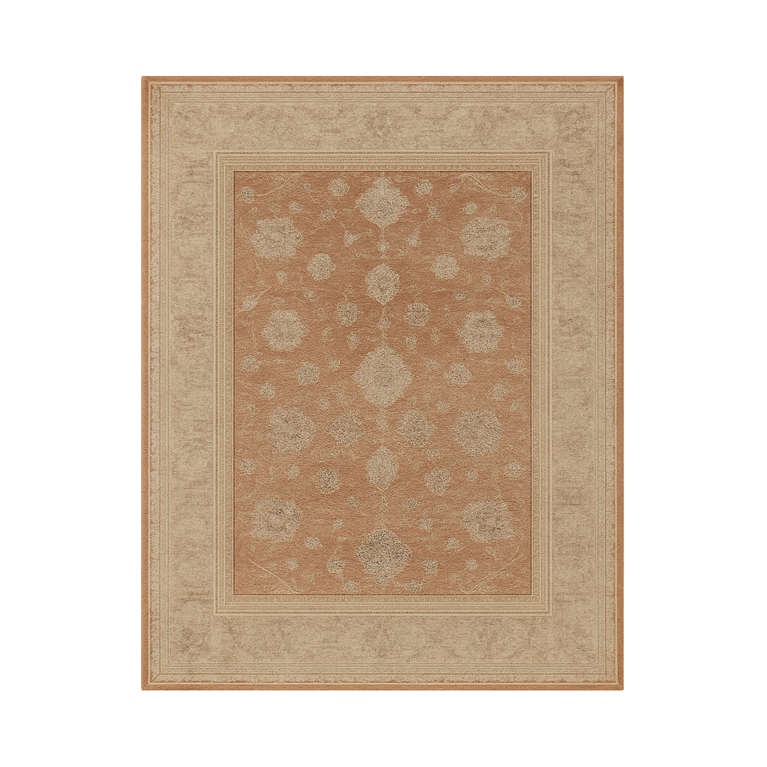 Rumi - Printed Chenille cotton with Ganga Rug featuring a classic design and warm earthy tones.