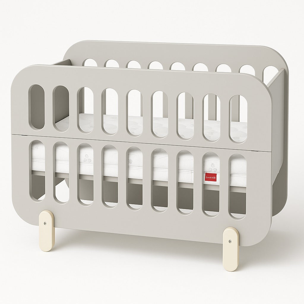 Refook- Baby Cot Bed with a side changing unit, designed for convenience and closeness, featuring an opening side.