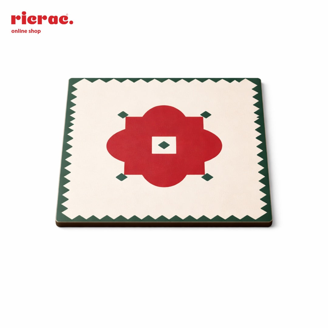 Coasters – Red Flower Motif with Green zigzag border