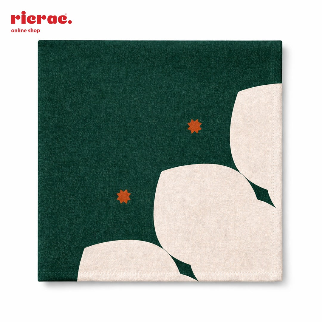 waterproof cutlery napkins with Islamic patterns featuring orange star motifs on green background.