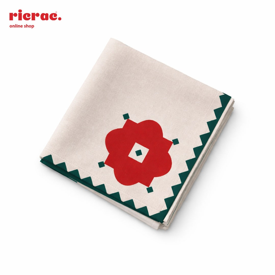 Waterproof Cutlery Napkins – Red Flower Motif with Green zigzag border
