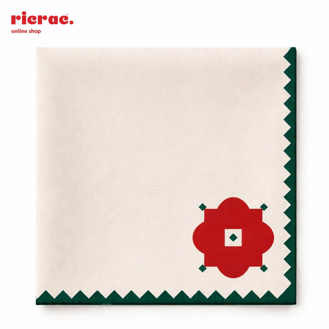 Waterproof cutlery napkins featuring a red flower motif and green zigzag border for elegant dining.