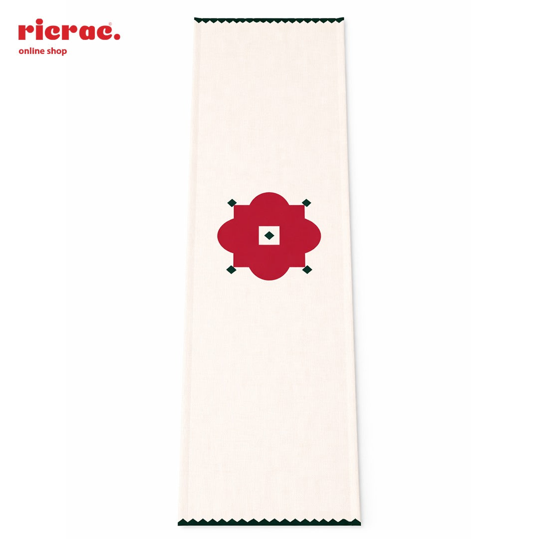 Waterproof Table Runner – Red Flower Motif with Green zigzag border