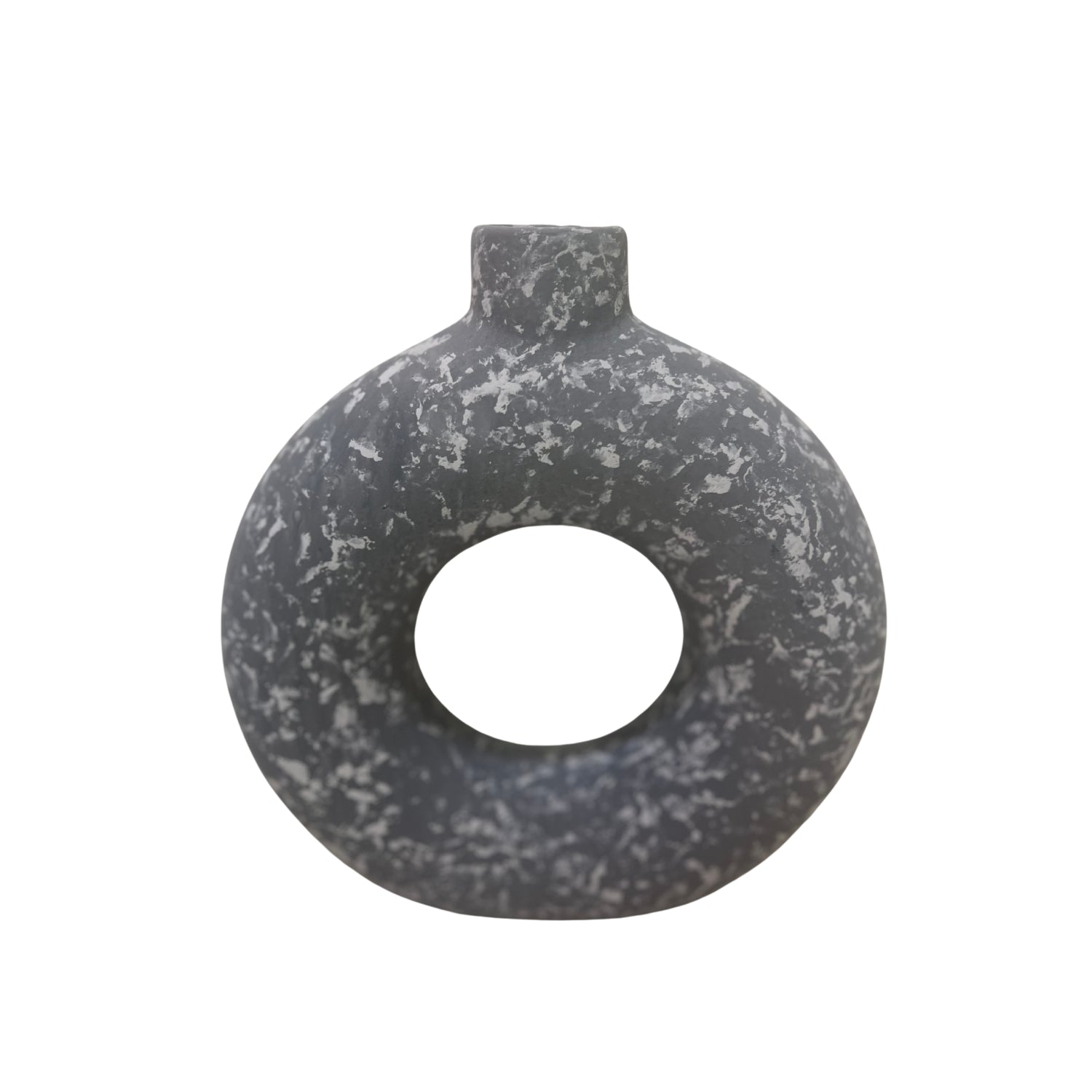 Handcrafted Ronuts Clay Accessory, a unique decorative vase in a grey marble finish for dried flowers.