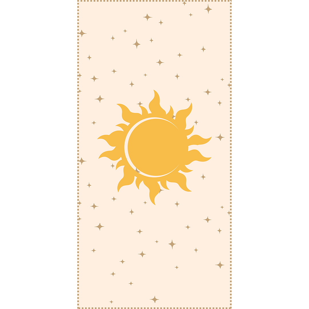Raya -Microfiber Towel featuring a vibrant sun design on a soft pastel background with stars.