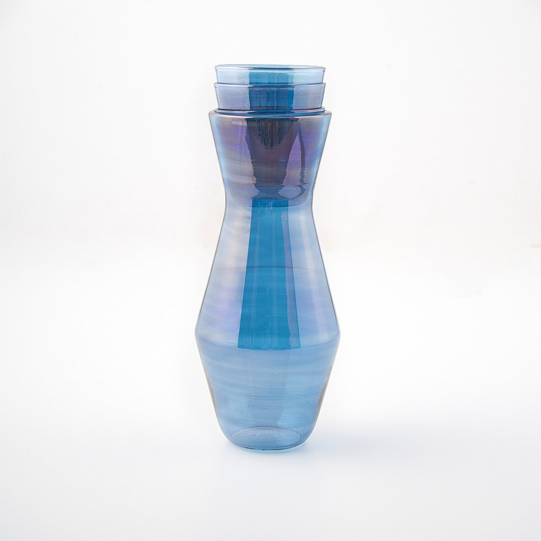ريكولو- زجاجة زجاجية مصنوعة يدويًا معها 3 أكواب