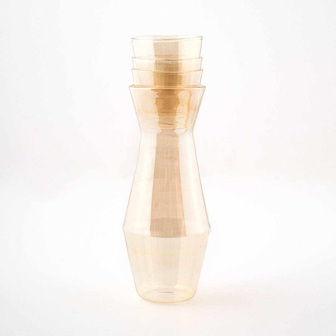 ريكولو- زجاجة زجاجية مصنوعة يدويًا معها 3 أكواب