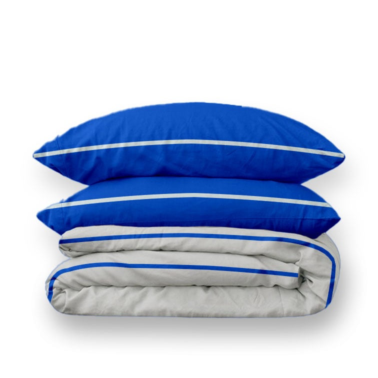 Rofal- Double Face Cotton Duvet Cover & 2 Pillow Cases Blue